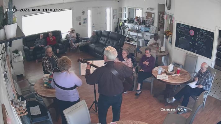 Residents enjoying music in a common area