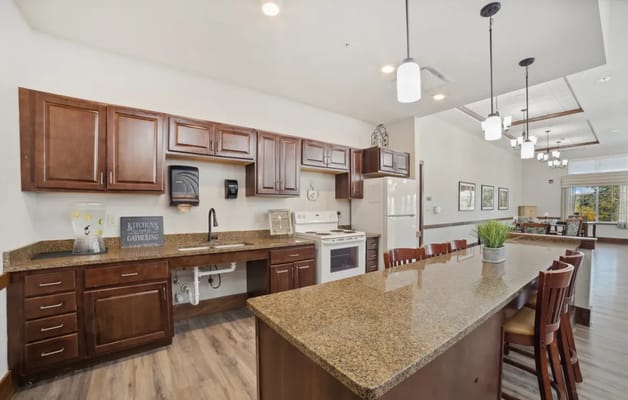 Bright and spacious kitchen area in a senior living facility
