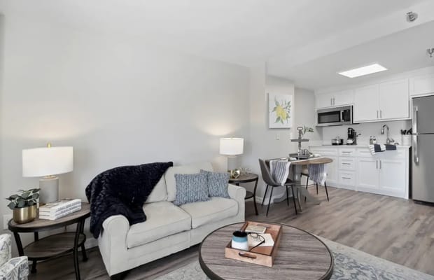 A cozy interior of a modern assisted living apartment