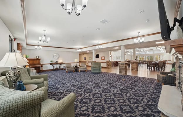 Interior common area with seating and dining space