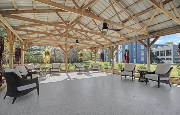 Outdoor seating area with shaded structure