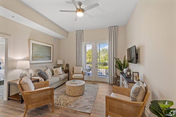 Bright interior common area with comfortable seating