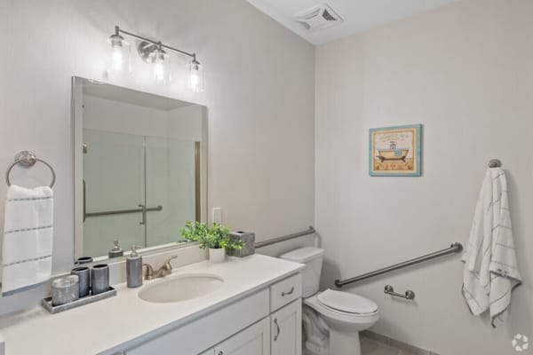 Bright bathroom with modern fixtures and decor
