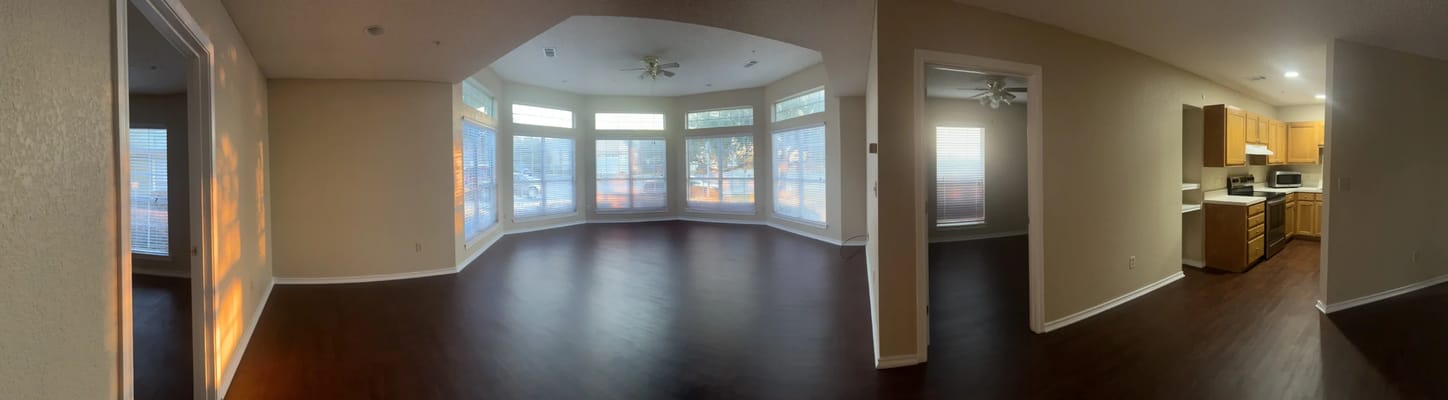 Bright interior living space with large windows