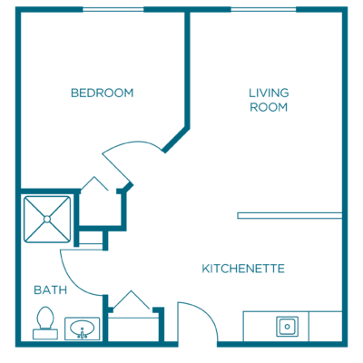 Floor plan of a one-bedroom unit
