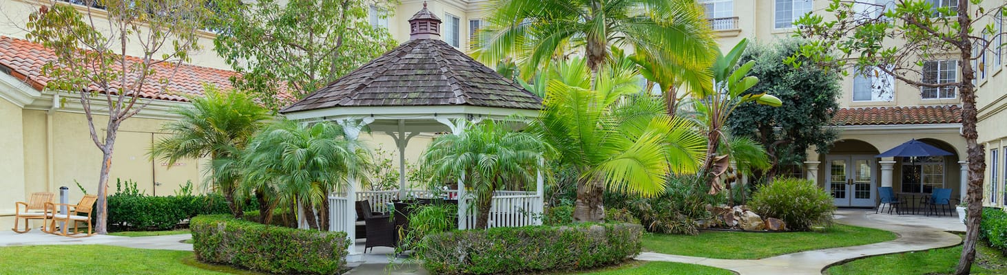 Beautiful garden area with gazebo and palm trees