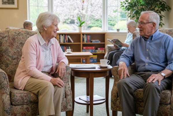 Residents socializing in a cozy common area