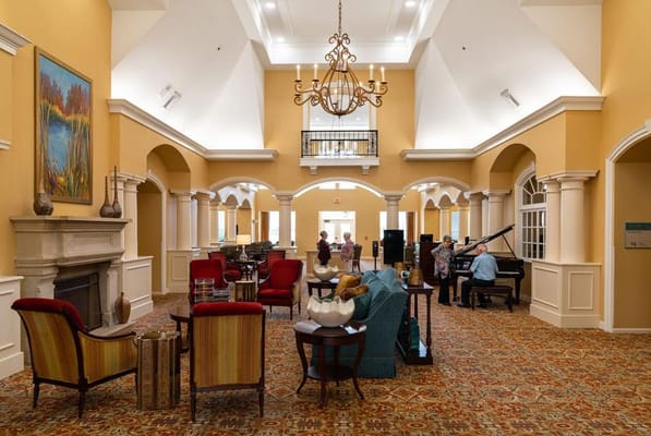 Residents enjoying music in a common area