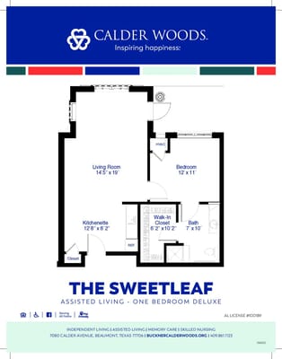 Architectural floor plan of a one-bedroom deluxe unit