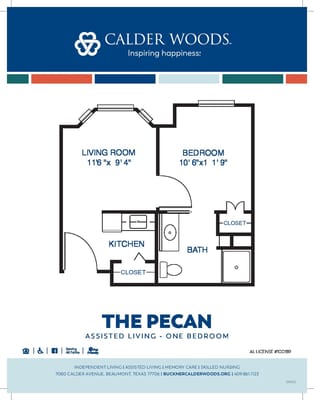 Architectural floor plan of a one-bedroom unit