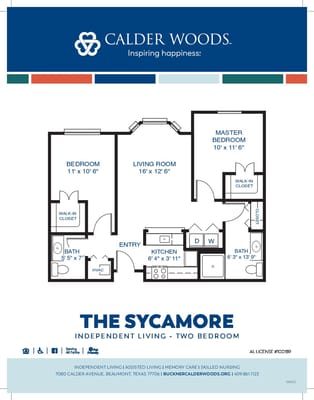 Architectural floor plan of a two-bedroom unit