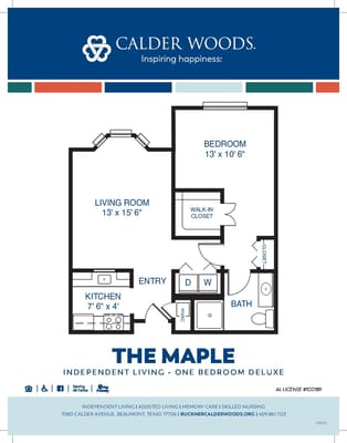 Floor plan for the Maple one-bedroom deluxe unit
