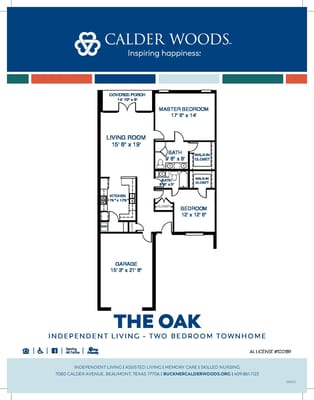 Architectural floor plan of a two-bedroom townhome