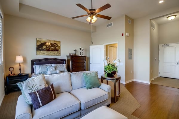 Bright and inviting interior of a resident room