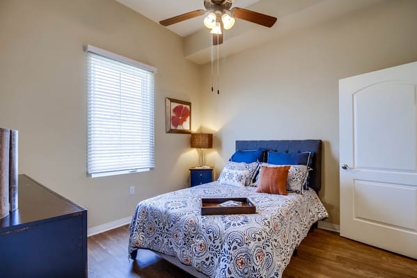 Cozy resident room with bed and decor