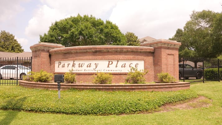 Brick entrance sign for Parkway Place retirement community