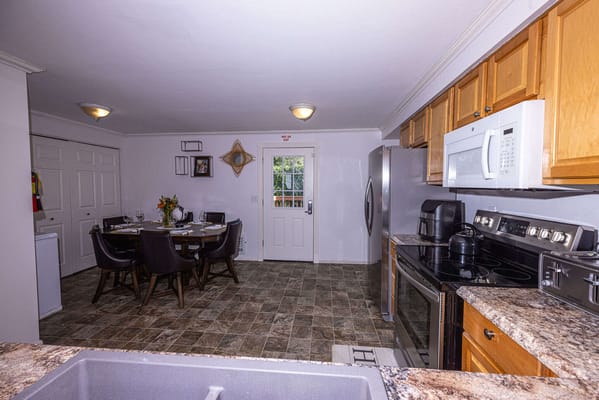 Interior view of a kitchen and dining area