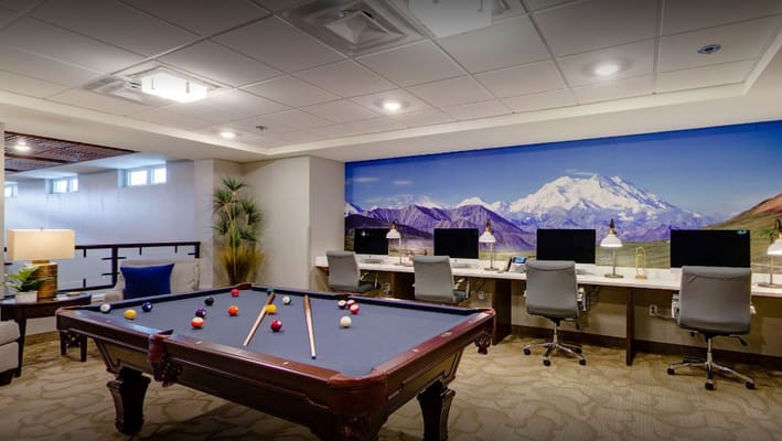 Activity room with pool table and computers