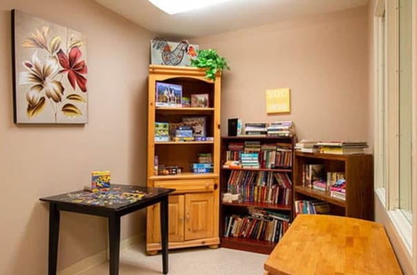 Cozy reading corner with books and games