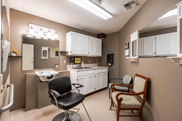 Interior view of a hair salon at a senior living facility