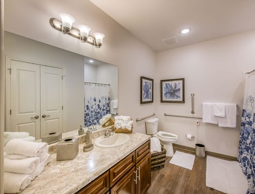 Brightly lit bathroom with modern fixtures