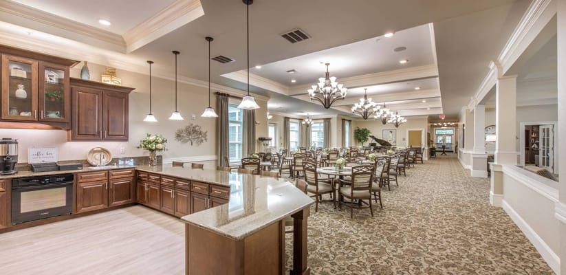 Modern dining room with elegant decor and seating