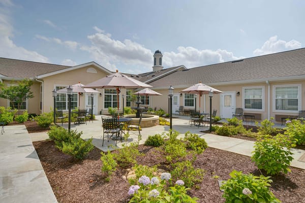Beautiful outdoor courtyard with seating and landscaping