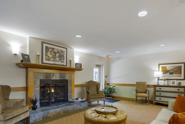 Cozy common area with fireplace and seating