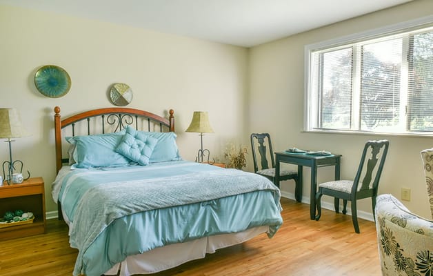 Cozy bedroom setup in a senior living facility