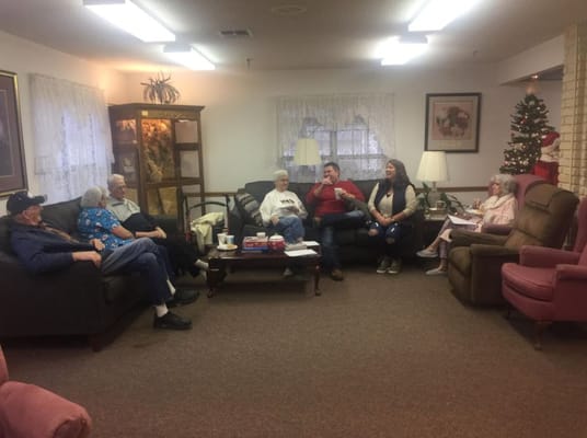 Residents socializing in a cozy common area