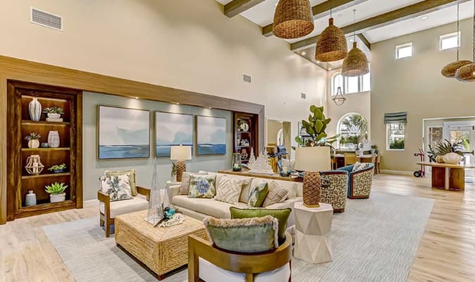 Bright, inviting interior common area with modern decor