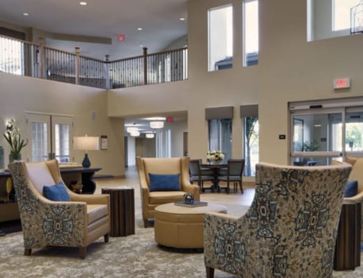 Bright and welcoming common area with seating