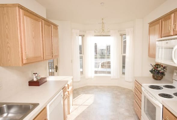 Bright and spacious kitchen area in a senior living facility