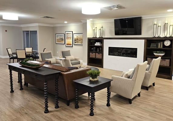 Cozy common area with comfortable seating and decorative elements