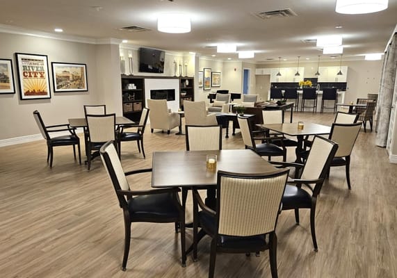 Interior view of a common area with seating