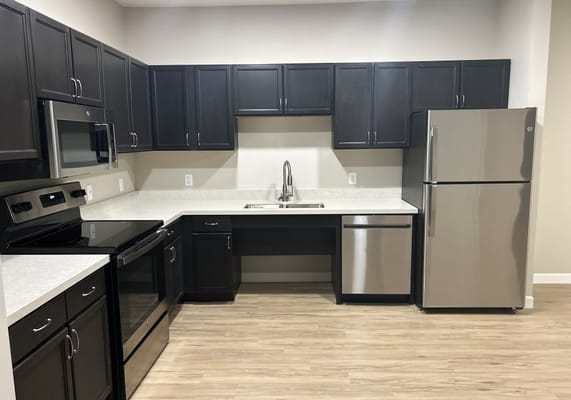 Modern kitchen layout in a senior living facility