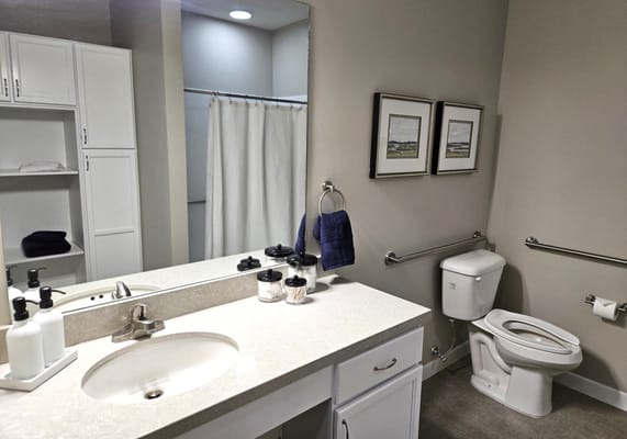 A bathroom with modern fixtures and a clean layout