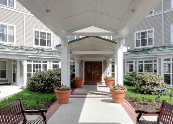 Front entrance of Morningside House of Exton with planters