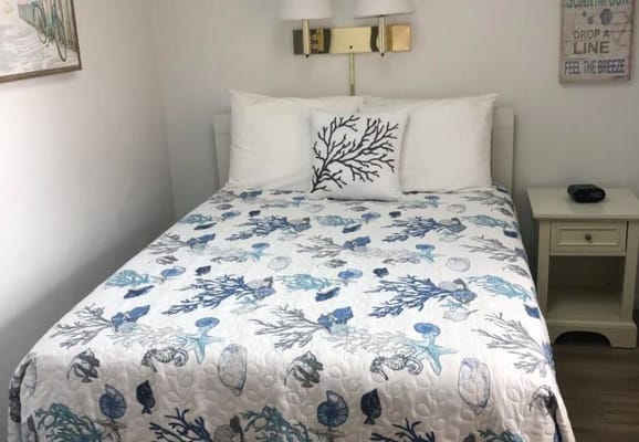 Cozy bedroom with seaside-themed decor