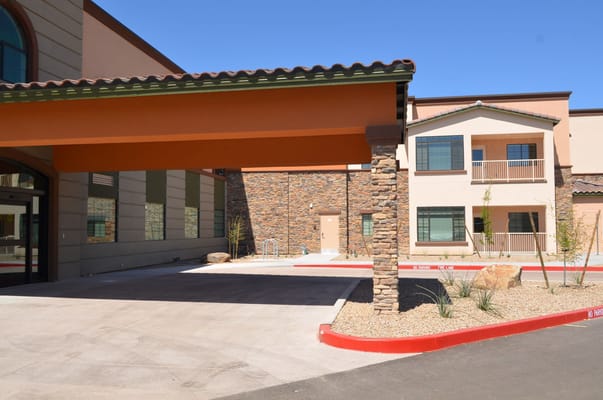 Exterior view of the Orchard Pointe building entrance