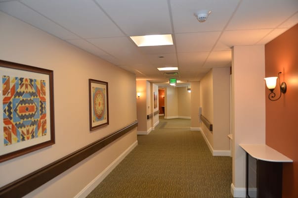 Colorful hallway with art and lighting