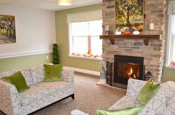 Cozy common area with fireplace and seating