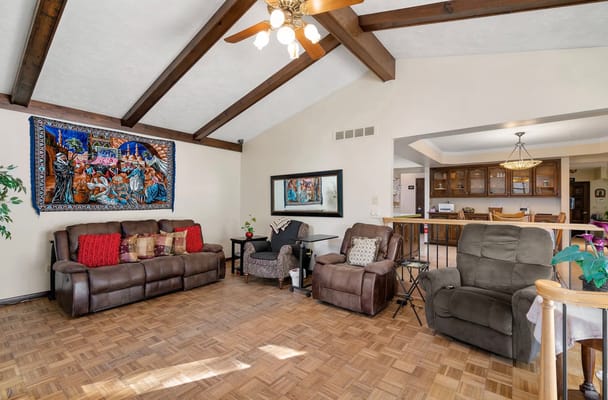 Bright common area with comfortable seating