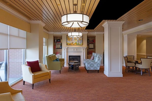 Comfortable seating area with a fireplace