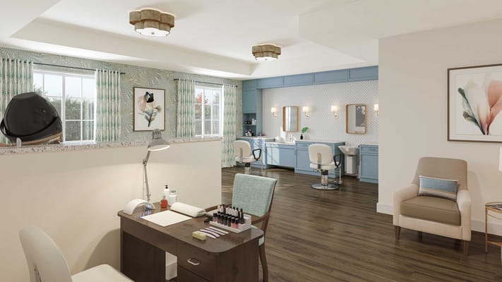 Interior view of a salon area with beauty stations