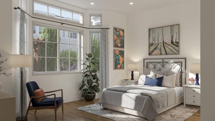 Brightly lit resident room with bed and decor