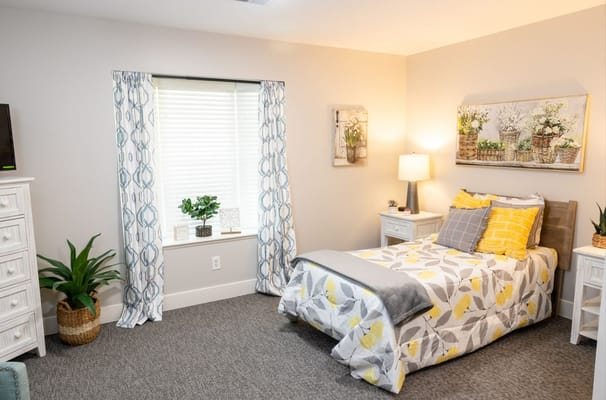 Comfortable private bedroom in a senior living facility