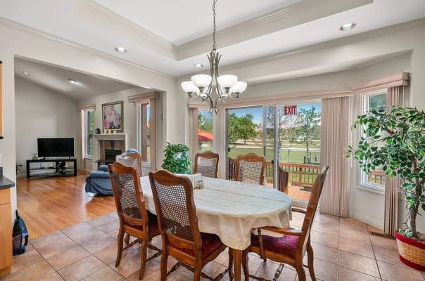 Bright dining area with a view of the outdoors