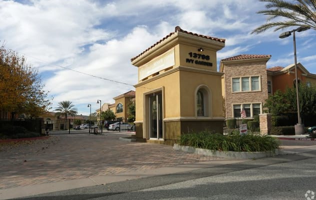 Entrance gate of Ivy Garden Senior Condos in Chino, CA