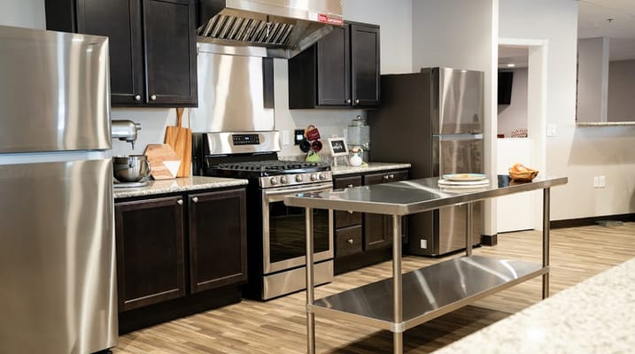 A modern kitchen with stainless steel appliances